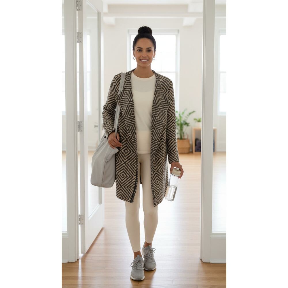 Talbots Heavy Wool-Blend Open Cardigan | Modern Diamond Knit | M